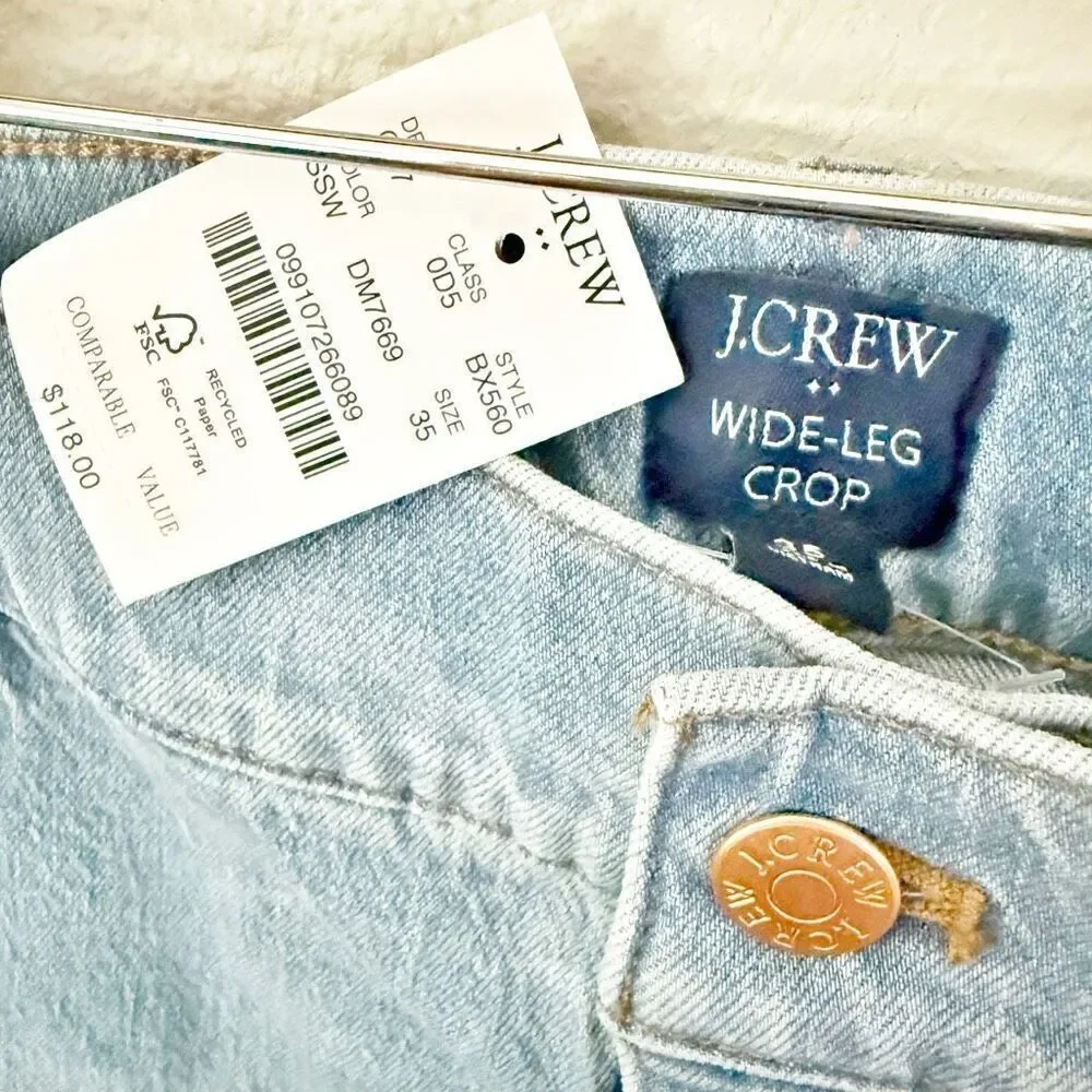J. CREW | NWT Light Wash Wide Leg Crop Jean Stretch High Rise | Size 35, (20) - Picture 6 of 9